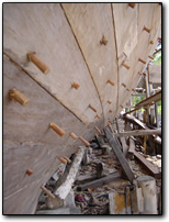 Wooden pegs holding the hull together